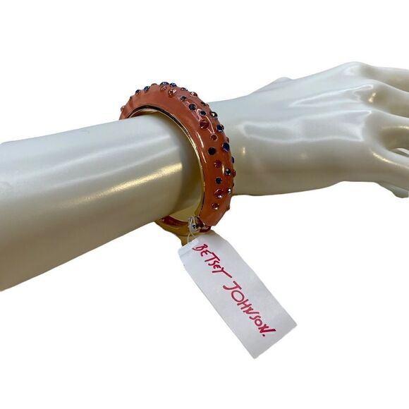 Betsey Johnson Pink & Blue Jeweled Bangle Bracelet w/ Gold Tone Hardware. - Picture 7 of 9